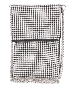 Bling Rhinestone Handbag Clutch Crossbody Wallet 6689 WHITE